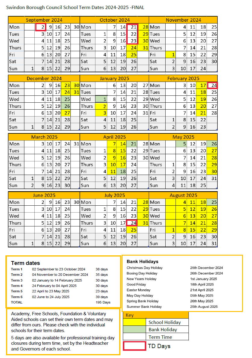 Term Dates 2024-2025
